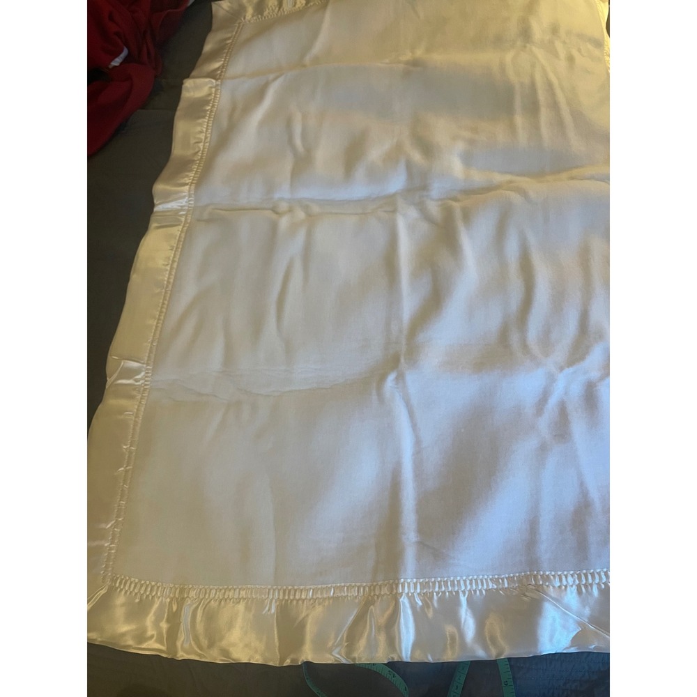 Vintage White Baby Blanket with Wide Satin Ruffle Trim Cream Nursery Bedding